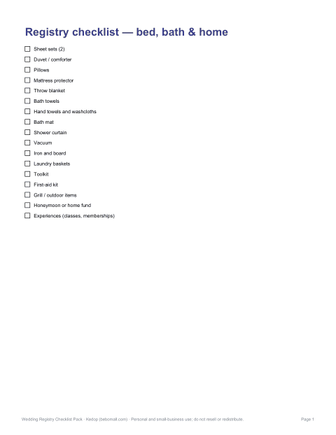 Preview of the first page of Bed, bath & home checklist