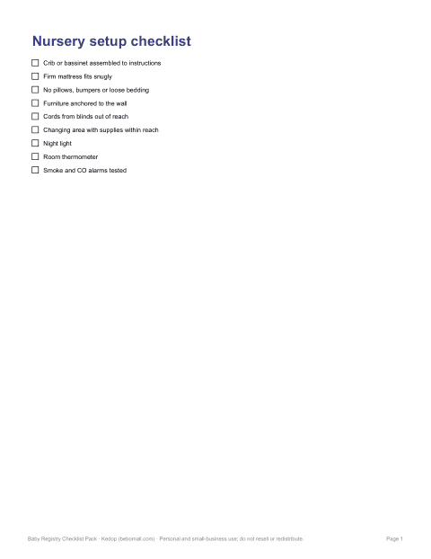 Preview of the first page of Nursery setup (PDF/DOCX)